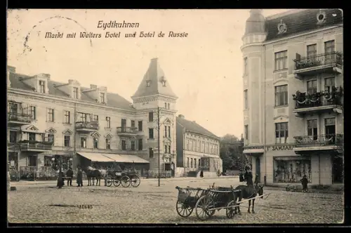 AK Eydtkuhnen, Markt mit Welters Hotel und Hotel de Russie