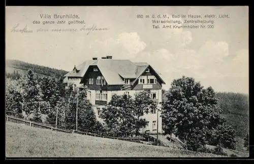 AK Krummhübel, Hotel Villa Brunhilde mit Gartenanlage