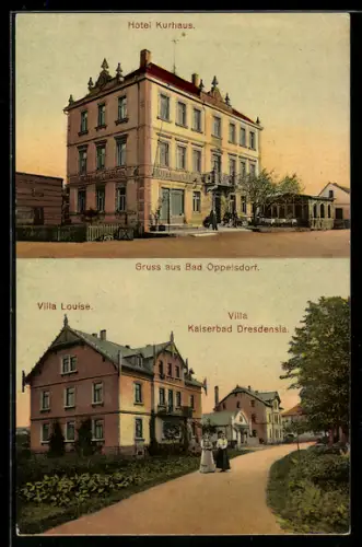 AK Bad Oppelsdorf, Hotel Kurhaus, Villa Louise, Villa Kaiserbad Dresdensia
