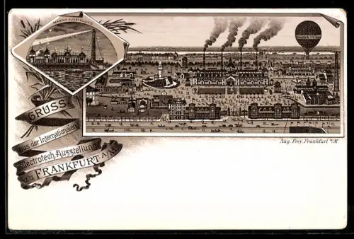 AK Frankfurt a / M., Internationale Electrotech. Ausstellung, Marine Ausstellung, Ausstellungshallen