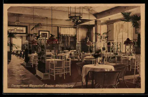 AK Breslau, Conzerthaus Wappenhof, Weinabteilung