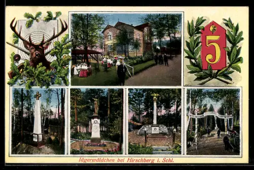 AK Hirschberg, Jägerwäldchen mit Denkmälern