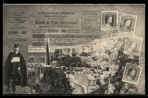 AK Luxembourg, Ansicht der Stadt, Postbeamter mit Brief
