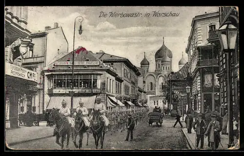 AK Warschau, Blick in die Wierbowastrasse mit Kirche