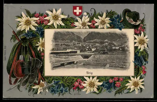 AK Brig, Ortsansicht mit Eisenbahnstrecke