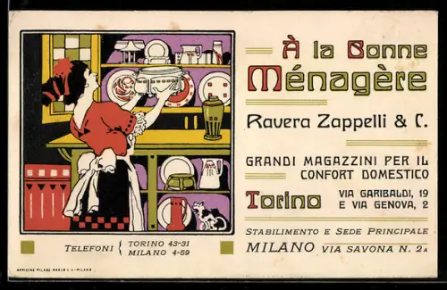 AK Torino, A la Sonne Ménagère, Ravera Zappelli & C., Via Garibaldi 19 e Via Genova 2
