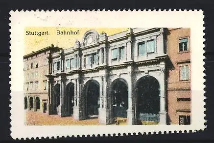 Reklamemarke Stuttgart, Bahnhof, historische Architektur