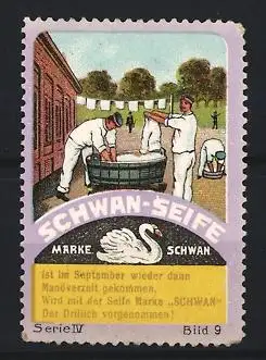 Reklamemarke Schwan-Seife, Soldaten beim Waschen