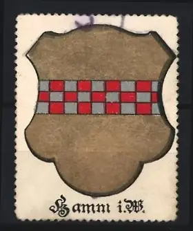 Reklamemarke Hamm i. W., Wappen, Schachbrettmuster