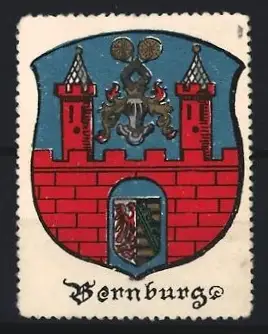Reklamemarke Bernburg, Wappen, Rote Burg mit Türmen