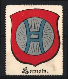 Reklamemarke Hameln, Wappen, rotes Schild