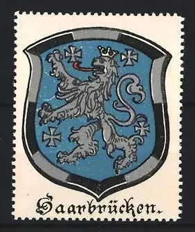 Reklamemarke Saarbrücken, Wappen, Löwe und Kreuze