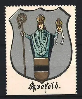Reklamemarke Krefeld, Wappen, Bischof mit Stab und Mitra