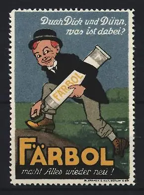 Reklamemarke Färbol, Mann mit Färboltube
