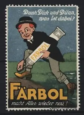 Reklamemarke Färbol, Mann mit Färboltube