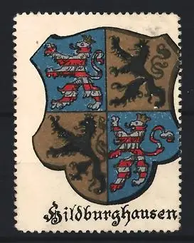 Reklamemarke Hildburghausen, Wappen, Löwen und Adler