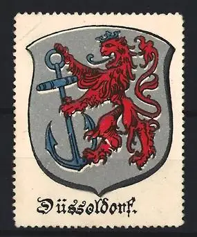 Reklamemarke Düsseldorf, Wappen, Roter Löwe mit Anker
