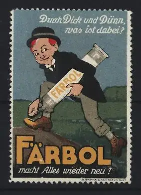 Reklamemarke Färbol, Mann mit Färboltube beim Schuheputzen