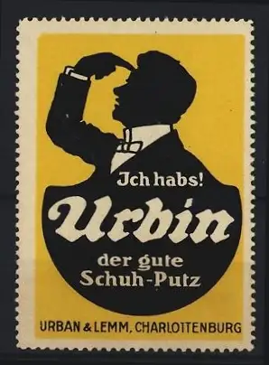 Reklamemarke Charlottenburg, Urban & Lemm, Schuh-Putz, Silhouette eines Mannes