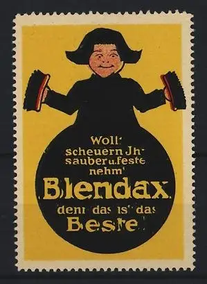 Reklamemarke Blendax, Putzmittel, Junge mit Bürsten