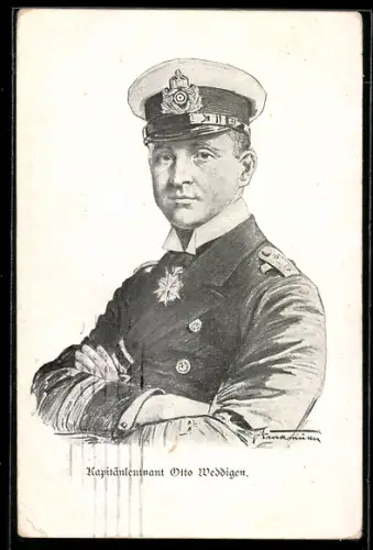Künstler-AK Kapitänleutnant Otto Weddigen im Portrait, Kommandant des U-Bootes U-9