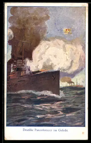 AK Deutsche Panzerkreuzer im Gefecht, Kriegsschiff