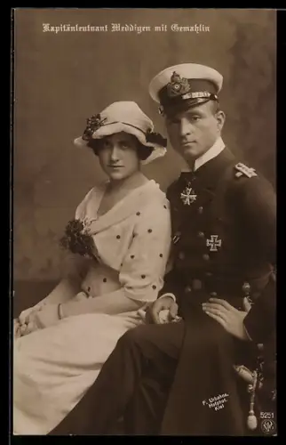 AK Kapitänleutnant Otto Weddigen mit Gemahlin, Kommandant des U-Bootes U-9
