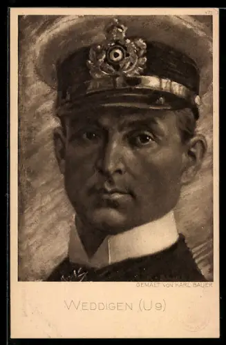 Künstler-AK Portrait von Kapitänleutnant Otto Weddigen, Kommandant vom U-Boot U-9
