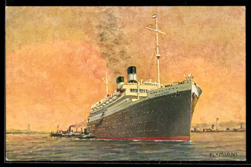 Künstler-AK Passagierschiff Augustus der Navigazione Generale Italiana vor der Küste