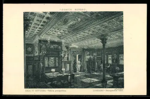 AK Passagierschiff Conte Rosso des Lloyd Sabaudo, Lesesaal