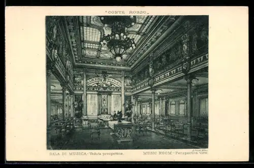 AK Passagierschiff Conte Rosso des Lloyd Sabaudo, Musiksaal