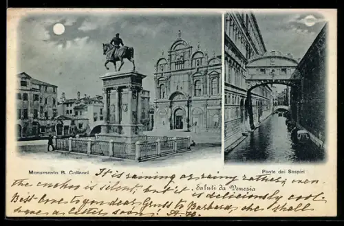 AK Venezia, Monumento R. Colleoni, Ponte dei Sospiri