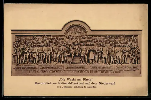 AK Rüdesheim, Niederwalddenkmal mit Hauptrelief Die Wacht am Rhein