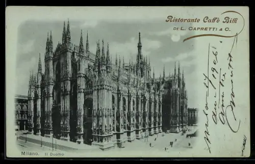 Mondschein-AK Milano, Il Duomo, Ristorante Caffè Biffi