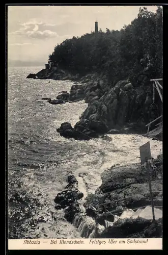 AK Abbazia, Felsiges Ufer am Südstrand