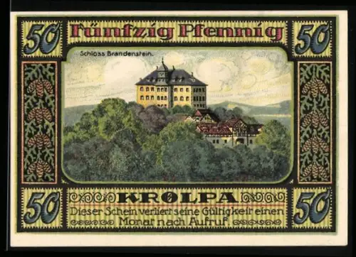 Notgeld Krölpa /Ziegenrück 1921, 50 Pfennig, Schloss Brandenstein und Kreishaus Ziegenrück