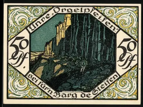 Notgeld Scheibenberg 1921, 50 Pfennig, Berglandschaft und Mann in Uniform