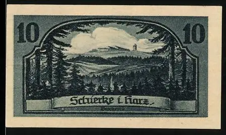 Notgeld Schierke i. Harz, 10 Pfennig, Landschaft und Goethe-Zitat