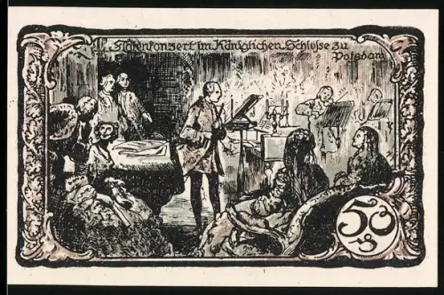 Notgeld Friedrichsbrunn /Harz 1921, 50 Pf, Flötenkonzert im königlichen Schloss