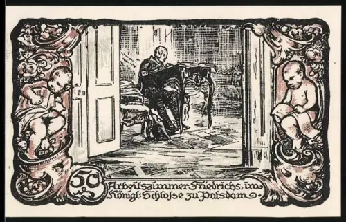 Notgeld Friedrichsbrunn 1921, 50 Pfennig, Arbeitszimmer Friedrichs des Grossen