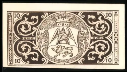Notgeld Siegburg 1921, 10 Pfennig, Engel und Löwe im Wappenschild