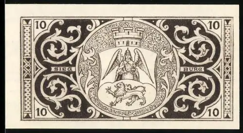 Notgeld Siegburg 1921, 10 Pfennig, Wappen mit Engel und Löwe