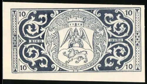 Notgeld Siegburg 1921, 10 Pfennig, Wappen mit Engel und Löwe