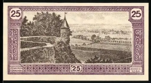 Notgeld Siegburg 1921, 25 Pfennig, Johannistürmchen und Landschaftsansicht