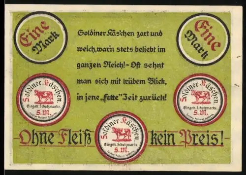 Notgeld Soldin, 1 Mark, Stadttor und Spruch Ohne Fleiss kein Preis