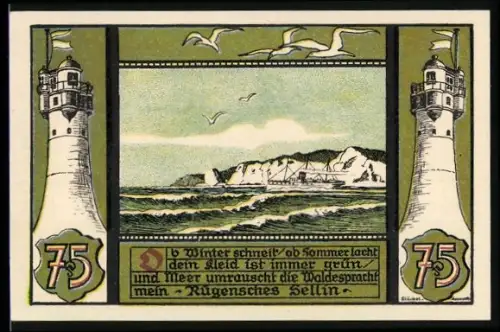 Notgeld Sellin a. Rügen, 75 Pfennig, Leuchttürme und Küstenlandschaft