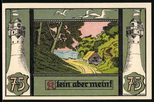 Notgeld Sellin a. Rügen 1922, 75 Pfennig, Strandansicht mit Hütte und Frauen in Badeanzügen