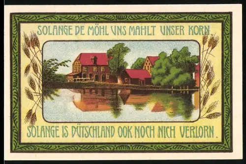 Notgeld Siedenburg 1921, 75 Pfennig, Mühle und Gebäude mit Schweinen und Sprüchen