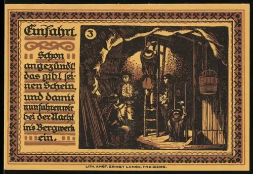 Notgeld Freiberg /Sa. 1921, 75 Pfennig, Bergwerkszene und Wappen mit Bergleuten