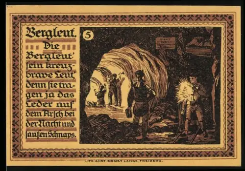 Notgeld Freiberg /Sa. 1921, 75 Pfennig, Bergleute im Stollen und Stadtwappen mit Bergmännern